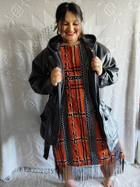 African Print Fringe Tunic Dress |  2XL/3XL | Orange Black Gold Embroidery| Boho